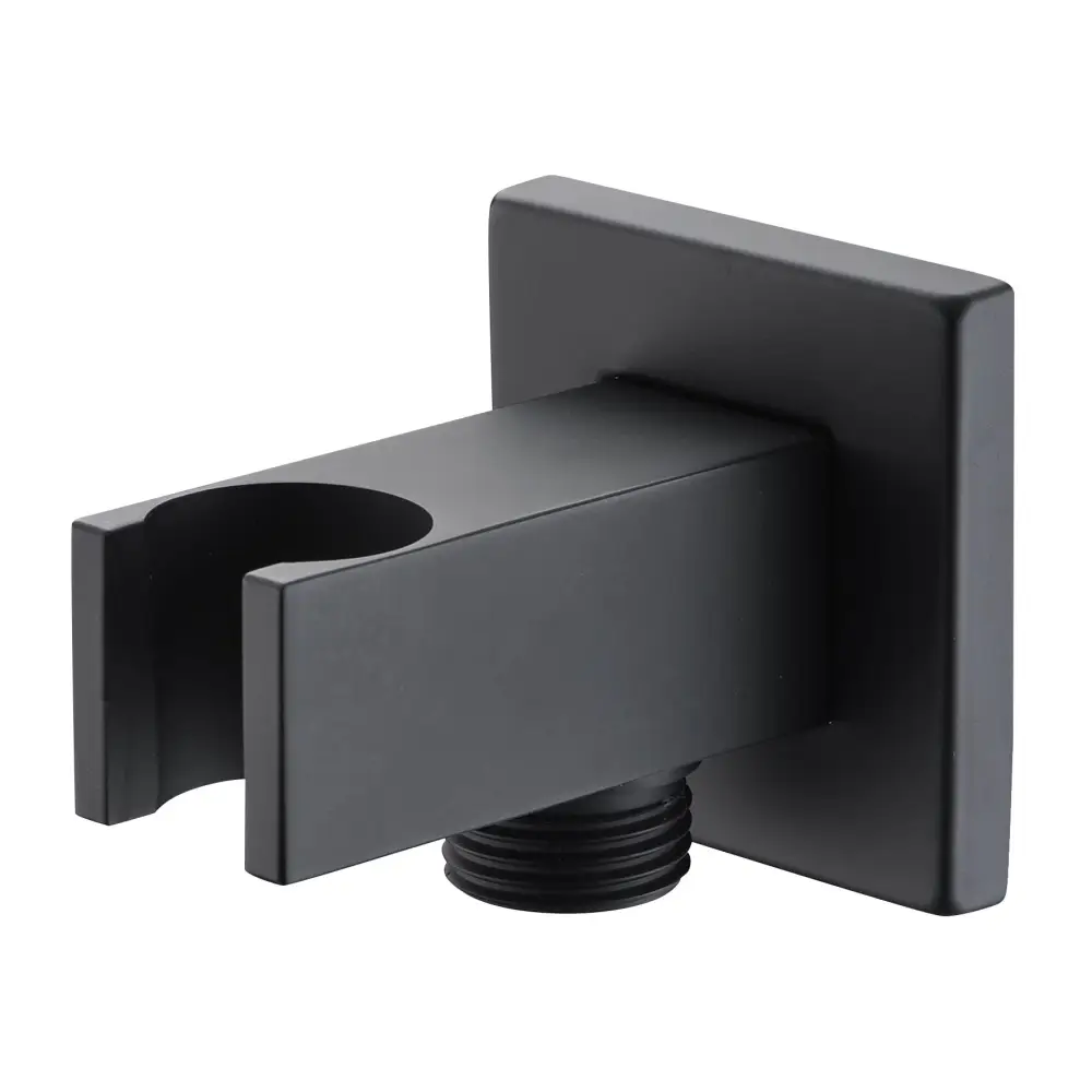 Matte black square shower handle holder with water outlet fixture