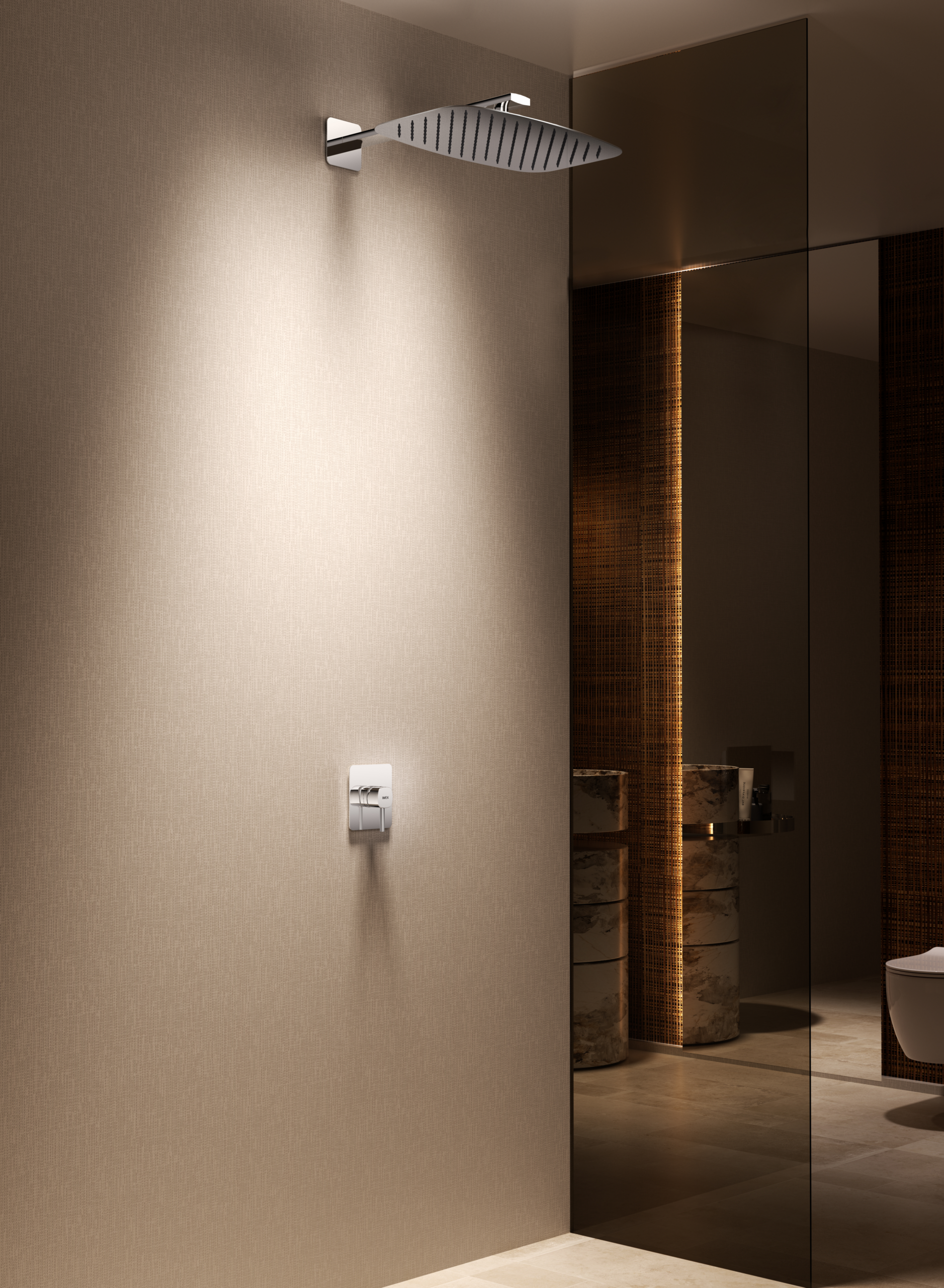 Toscana Brushed Gold Concealed Single Lever Shower Set with Rain Head, view 3