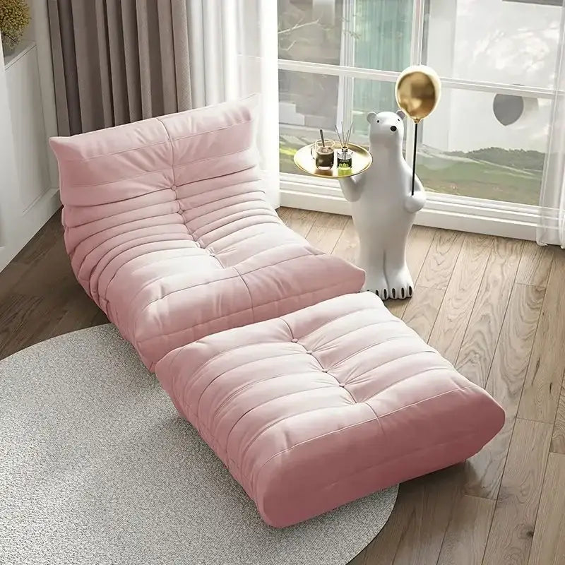 Suede Single Person Bean Bag Chair - Pink Ottoman + Bean - Chair