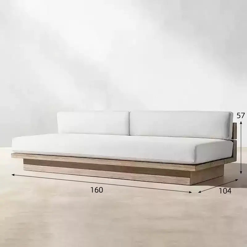 Teak outdoor sofa set showing close up of waterproof cushion material and wood grain texture