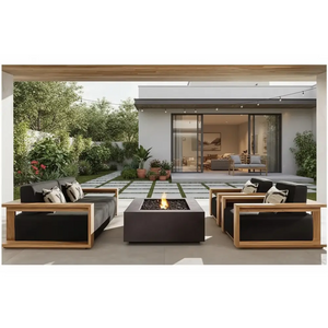 Teak wood outdoor sectional sofa with modern modular design in dark gray finish