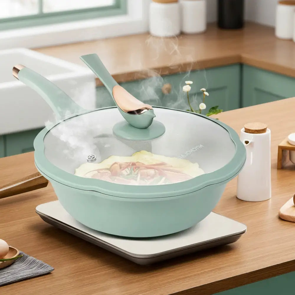 Tempered Glass Lid Non Stick Frying Pan - Green / 32cm - Cookware set