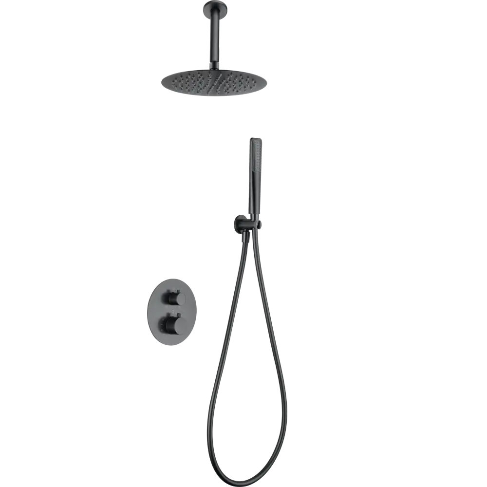 Conjunto Ducha Termostático Empotrado Salerno Negro Gun Metal - Shower Set