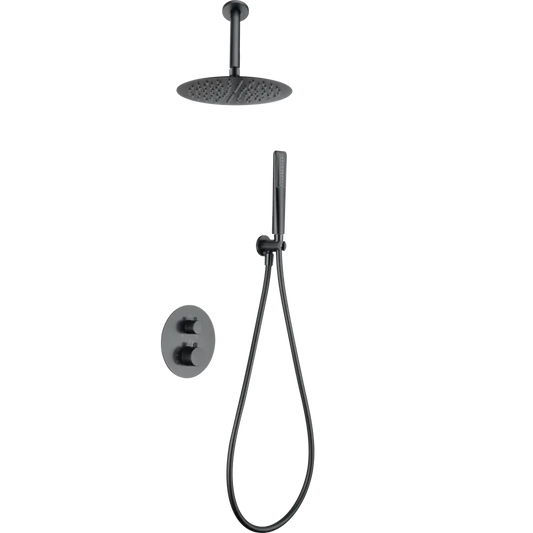 Conjunto Ducha Termostático Empotrado Salerno Negro Gun Metal - Shower Set