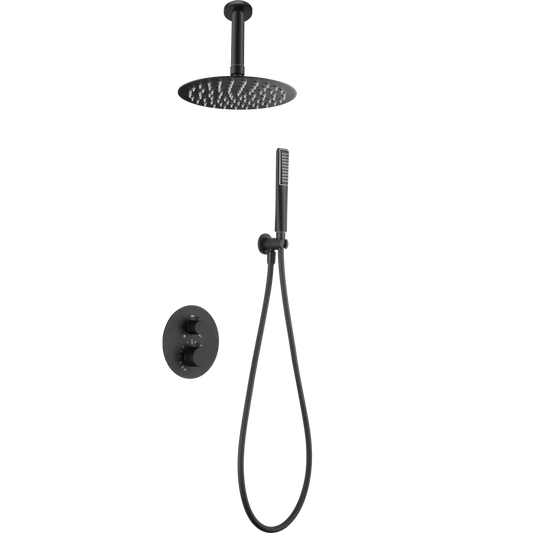 Conjunto Ducha Termostático Empotrado Salerno Negro Mate - Shower Set