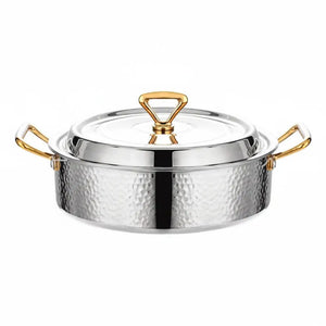 Thickened Stainless Steel Hammered Double Handle Pot - 18cm silver hammered clear soup pot [pot + stainless steel lid]