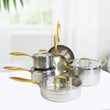 Three Layer Steel Hammered Non Stick Uncoated Cookware Set - 10 Piece set - Hammered gold Pots - Cookware set