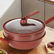 Titanium Alloy Non Stick Steamer Glass Lid Wok - Brown / 32cm - Cookware set