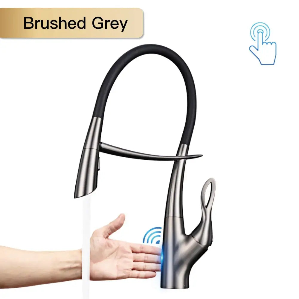 Touch Switch Cold Hot Dual Control Magnetic Sink Faucet - Brushed Grey T / G9/16 - Kitchen Faucets
