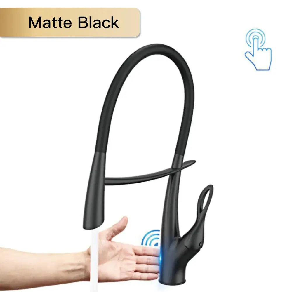 Touch Switch Cold Hot Dual Control Magnetic Sink Faucet - Matte Black T / G9/16 - Kitchen Faucets