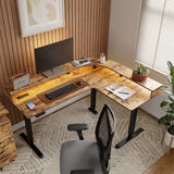 Triple Motor L-Shaped Standing Desk with Ambient Light & - Desk