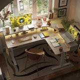 Triple Motor L-Shaped Standing Desk with Ambient Light & - Desk