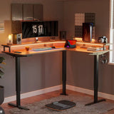 Triple Motor L-Shaped Standing Desk with Ambient Light & - Desk > Gaming Desk