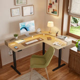 Triple Motor L-Shaped Standing Desk with Ambient Light & - Light Walnut / 63’’ x 49’’ - Desk
