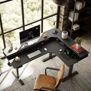 Reversible L-shaped with Upper Drawer - Desk > Standing Desk > L Shaped Standing Desk