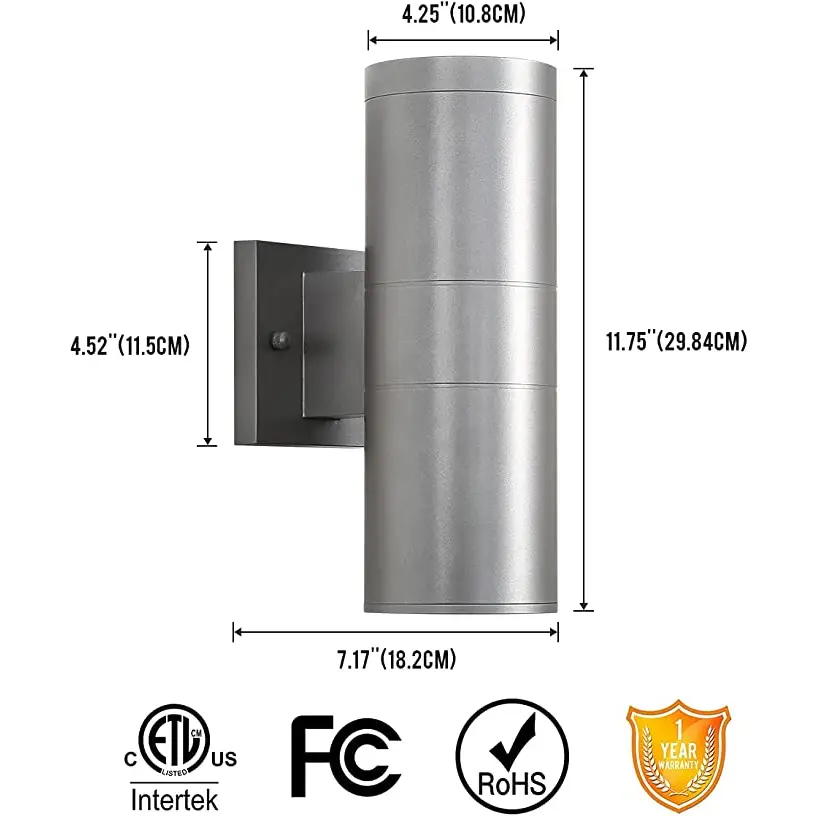Up and Down Cylinder Outdoor Aluminum Wall Sconce Light - Silver 1 Pack / cool white - Wall Lamp