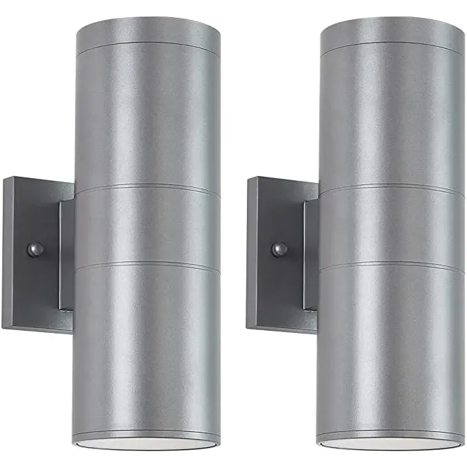 Up and Down Cylinder Outdoor Aluminum Wall Sconce Light - Silver 2 Packs / cool white - Wall Lamp