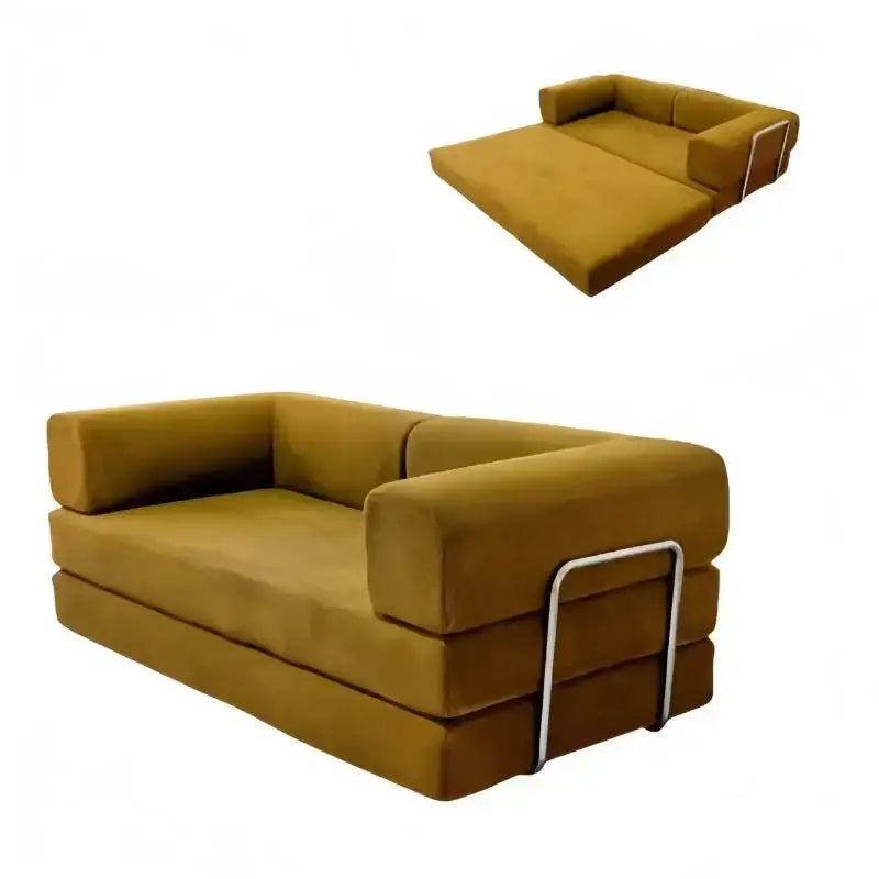 Vacuum Compression Corduroy Bed Foldable Sofa - Mustard - Length 150 cm - Compressed Sofa