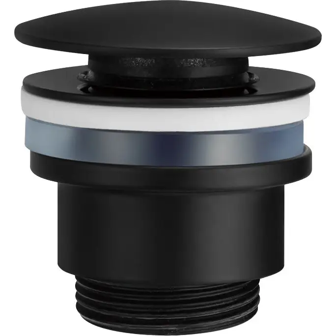 Matte black click-clack bathroom sink valve with sleek modern design