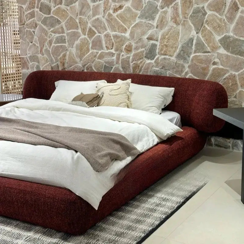 Velvet Double Cloud Floor Upholstered Bed Frame - Burgundy / 150 x 200 cm - Bedroom