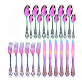 Vintage Cutlery Set Knife Fork Spoon - 24Pcs Rainbow - Knives