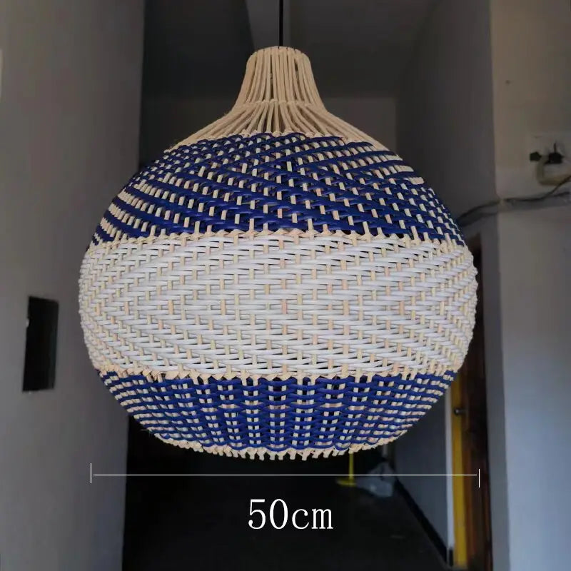 Vintage Rattan Luxry Pendant Ligth - Style E Blue 50cm / Black cord ceiling - Rattan Lamp