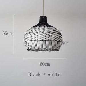 Vintage Rattan Luxry Pendant Ligth - Black and white 60cm / Black cord ceiling - Rattan Lamp