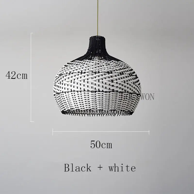 Vintage Rattan Luxry Pendant Ligth - Black and white 50cm / Black cord ceiling - Rattan Lamp