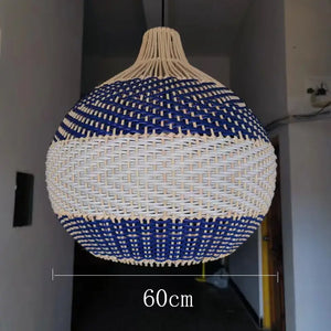 Vintage Rattan Luxry Pendant Ligth - Style E Blue 60cm / Black cord ceiling - Rattan Lamp