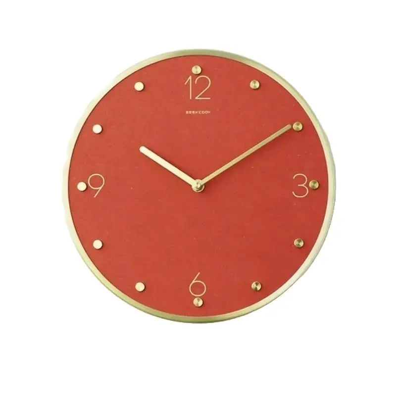 Wall Clock Classic Metallic Nordic Vintage Metal Pendulum - Opaque Red Watch - Wall Clocks