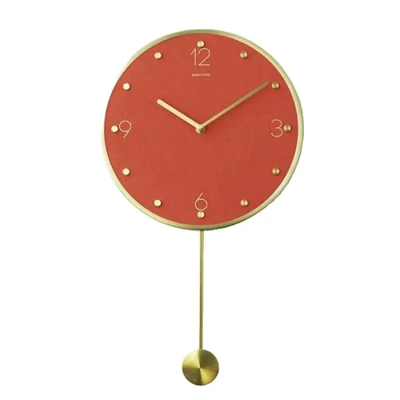 Wall Clock Classic Metallic Nordic Vintage Metal Pendulum - Opaque Red Long Pendulum - Wall Clocks