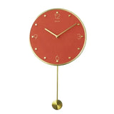 Wall Clock Classic Metallic Nordic Vintage Metal Pendulum - Opaque Red Long Pendulum - Wall Clocks