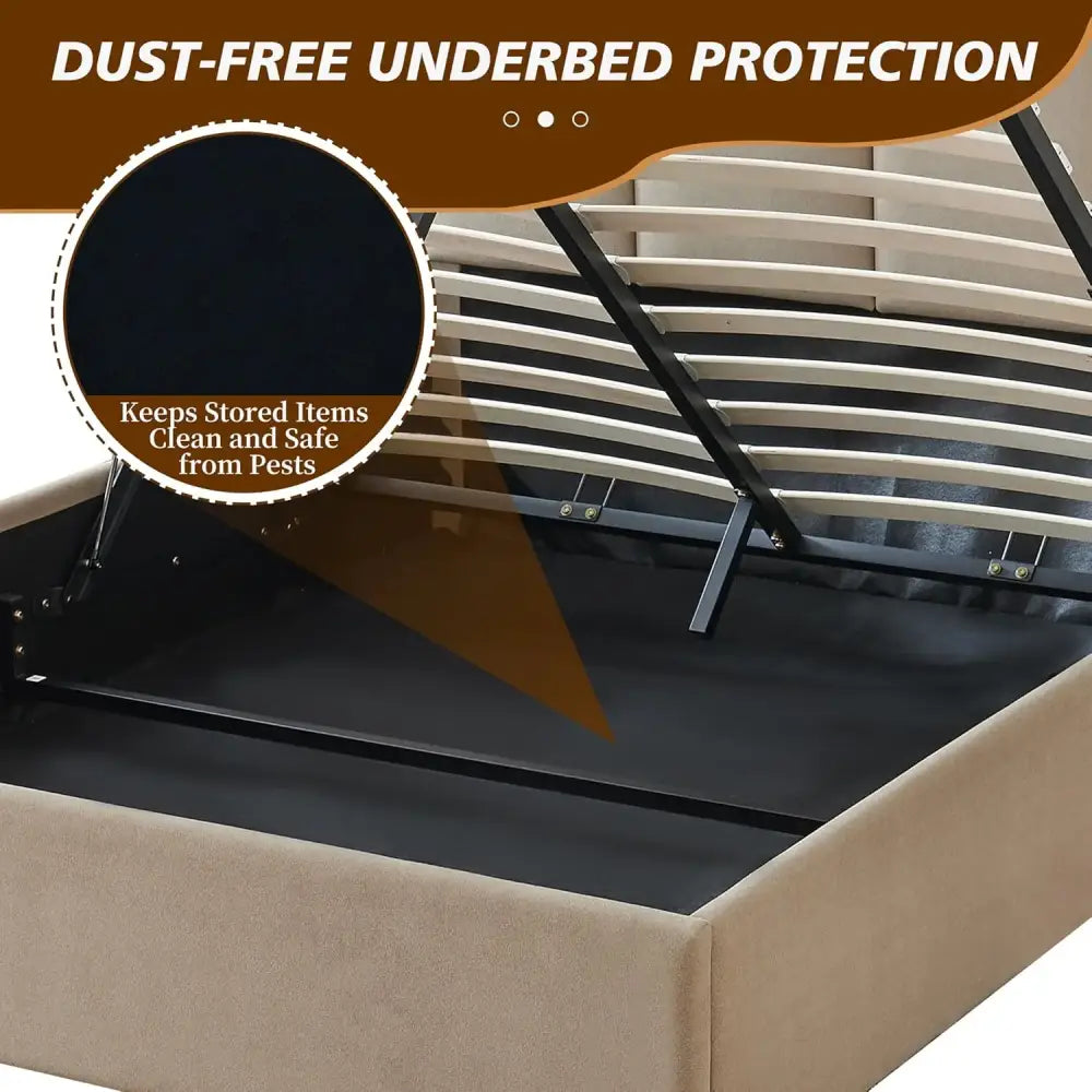 Wide Hotel Headboard Upholstered Lift Storage Bed Frame - Queen - Home