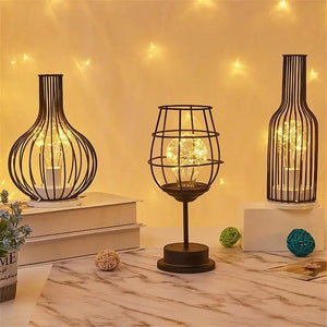 Hollow Out Wine Bottle Glass LED Lamp - Desk Lamp