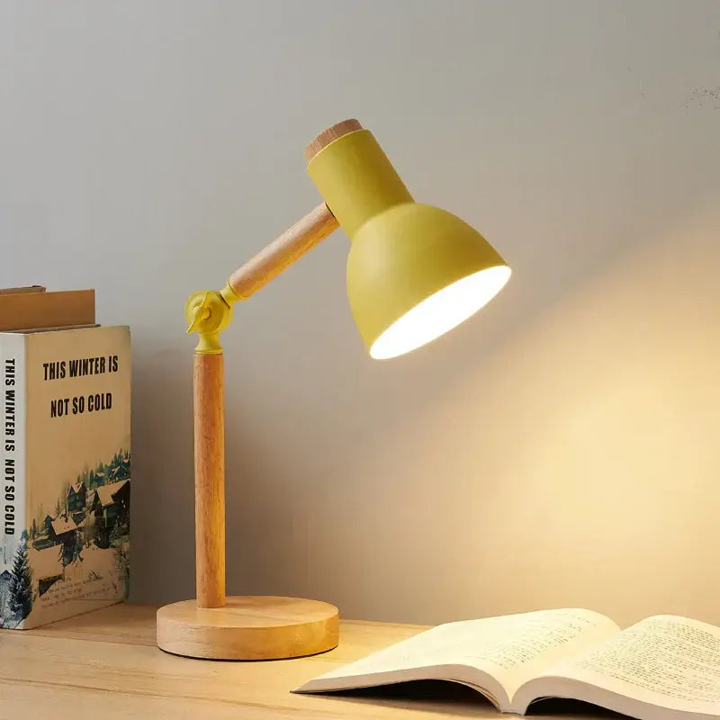 Wooden LED Turn Head Bedside Desk Reading Study Lamp - Yellow / EU plug - Desk Lamp