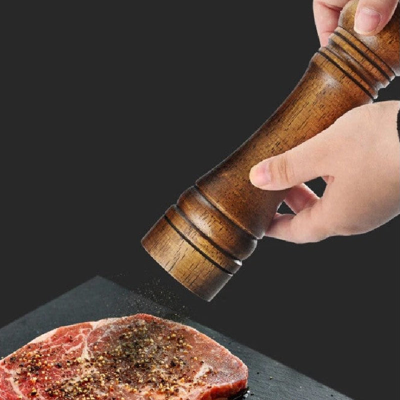 Salero y molinillo de madera, utensilio de cocina