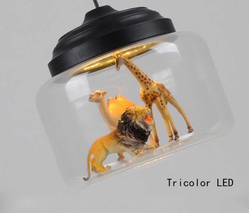 Lámpara colgante animal tarro transparente