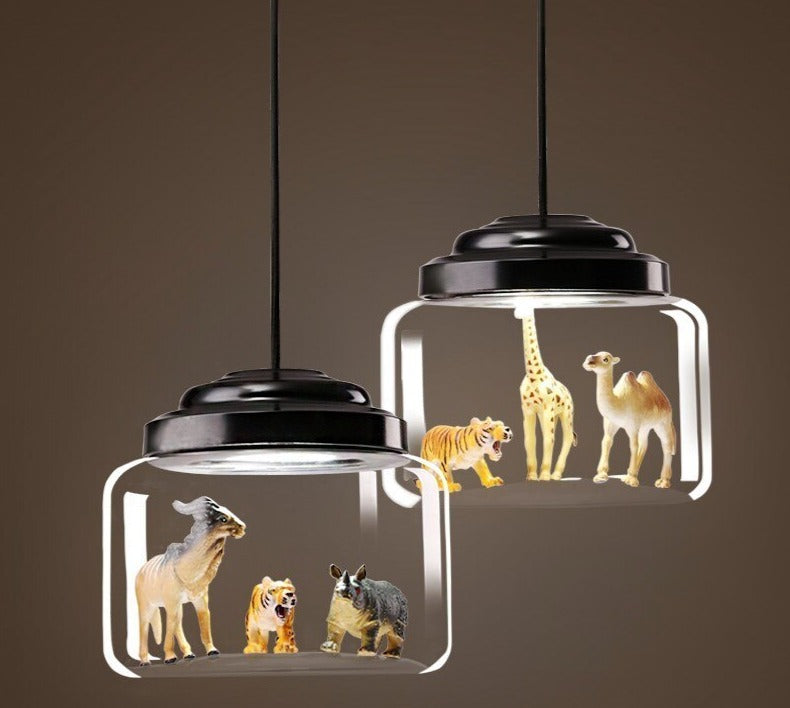 Lámpara colgante animal tarro transparente