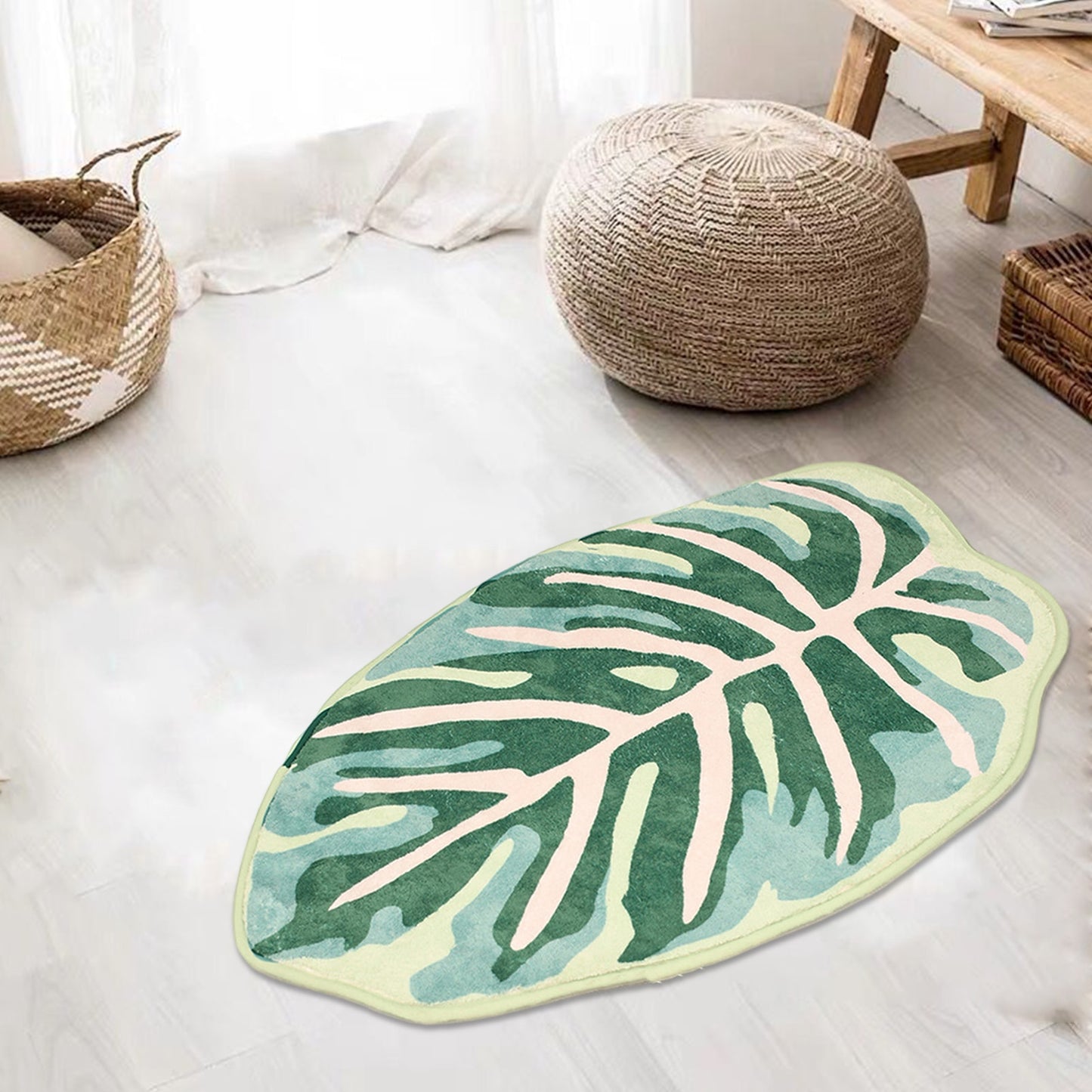 Alfombra de baño lavable, suave, antideslizante y con forma de hoja