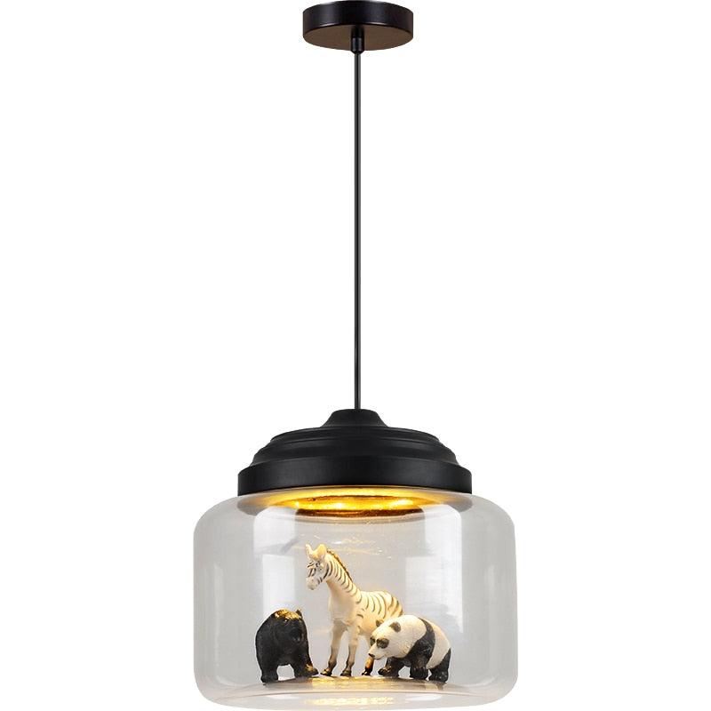 Lámpara colgante animal tarro transparente