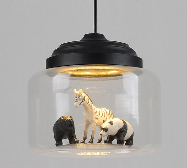 Lámpara colgante animal tarro transparente