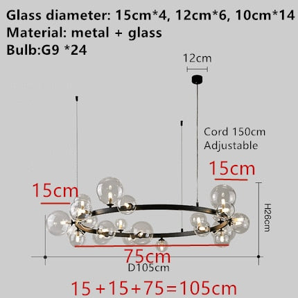 Lámpara de araña LED de burbuja de vidrio transparente
