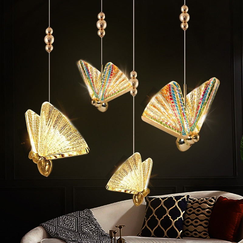 Lámpara colgante con luces colgantes de mariposa