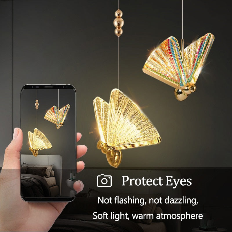 Lámpara colgante con luces colgantes de mariposa